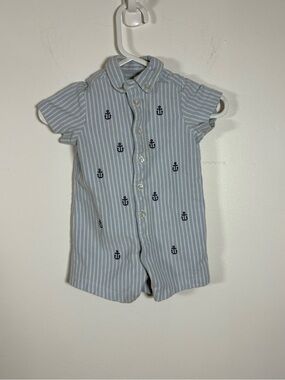Little Me Light Blue & White Striped Romper